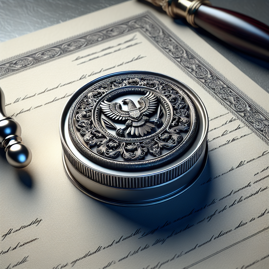 תמונה של חותם נוטריוני ותעודה רשמית ברקע.